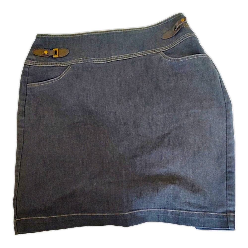 Tailored Denim Skirt with leather and brass decorative buckles( 5 For $20 Item)
